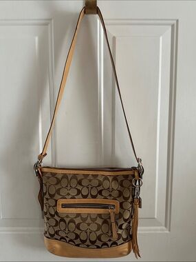 Coach Signature Canvas Shoulder Bag in Brown and Tan